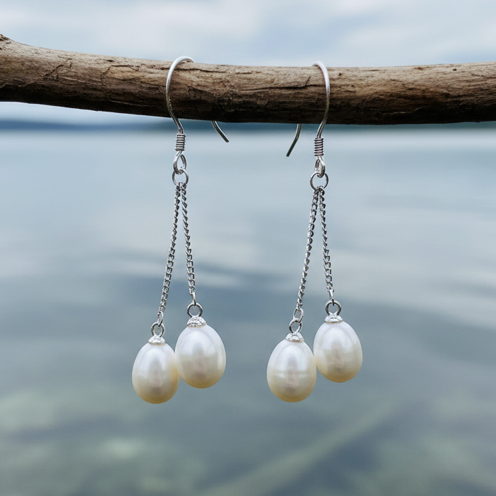 Witte zoetwater parel oorbellen met sterling zilver (925) | Cleo