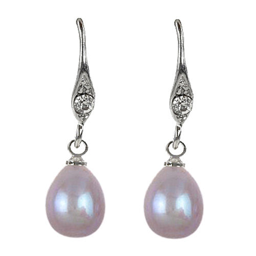 Roze zoetwater parel oorbellen met stras steentje, vooraanzicht | Epy