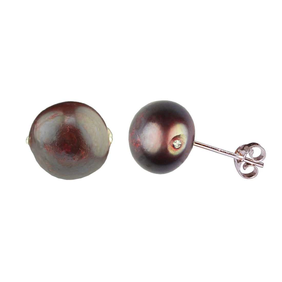 Bruine zoetwater parel oorknoppen met sterling zilver (925) | Little Bling Bold Brown Pearl