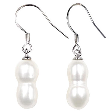 Zoetwater parel oorbellen met witte pinda parel en sterling zilver (925), zijkant | Pearl Peanut
