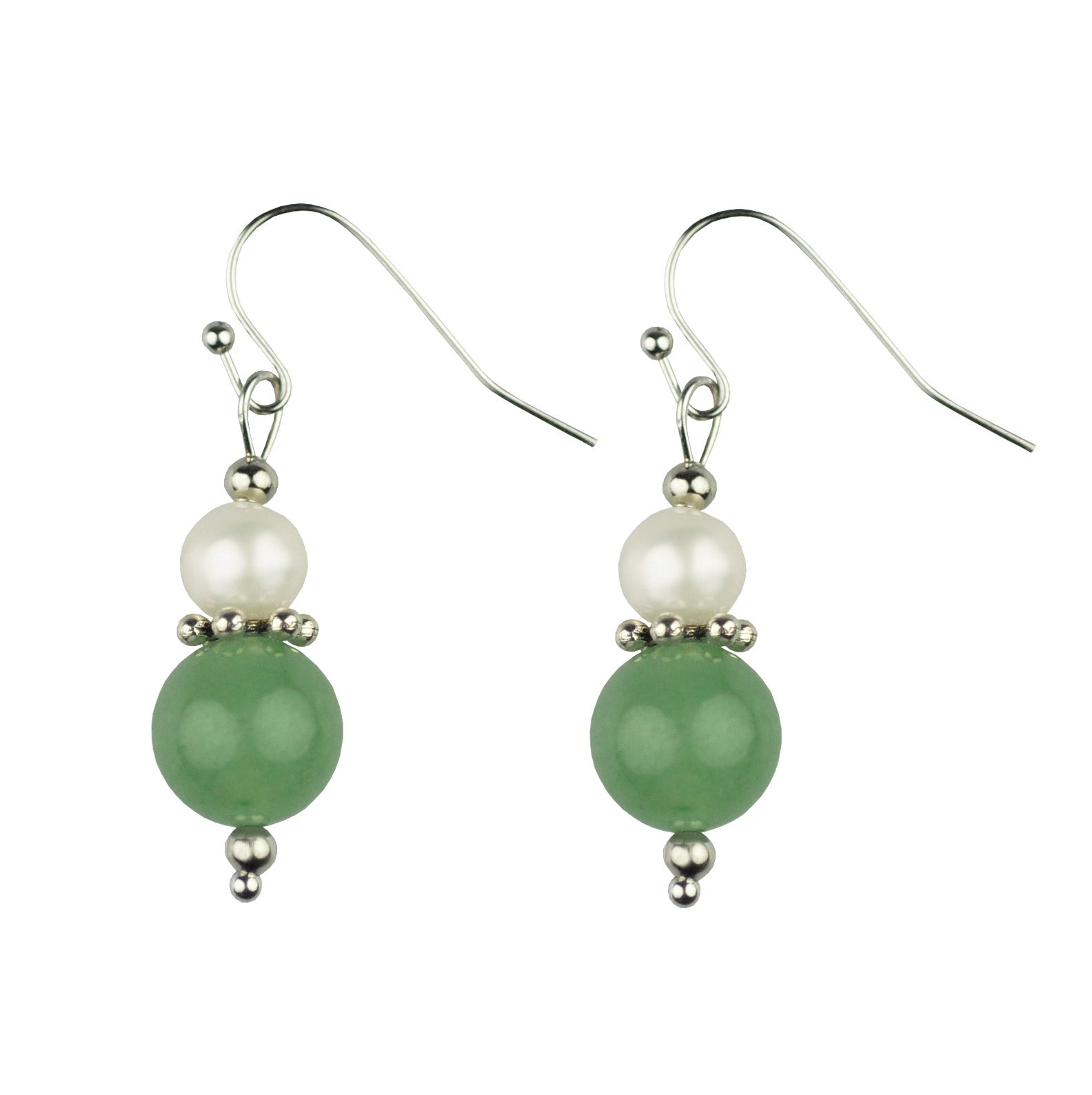Witte zoetwater parel oorbellen met aventurien en sterling zilver (925) zijaanzicht | Amilia Green Aventurine