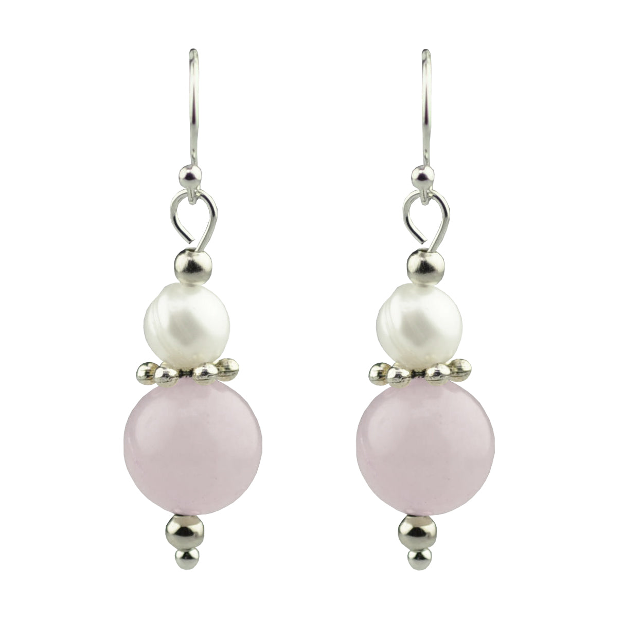 Zoetwater parel oorbellen met edelstenen Amilia Rose Quartz