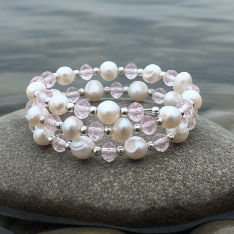 Wrap Pearl Pink Crystal armband - variatie