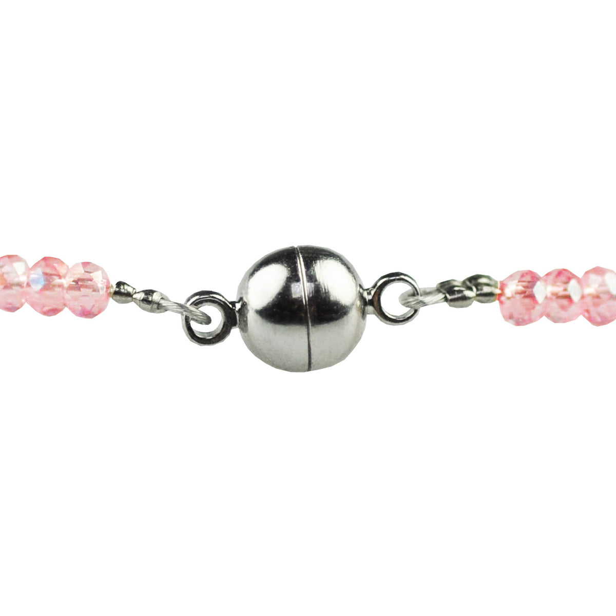 Zoetwater parelketting met witte parel, roze facet geslepen glaskristallen en maneetslot | Amelie
