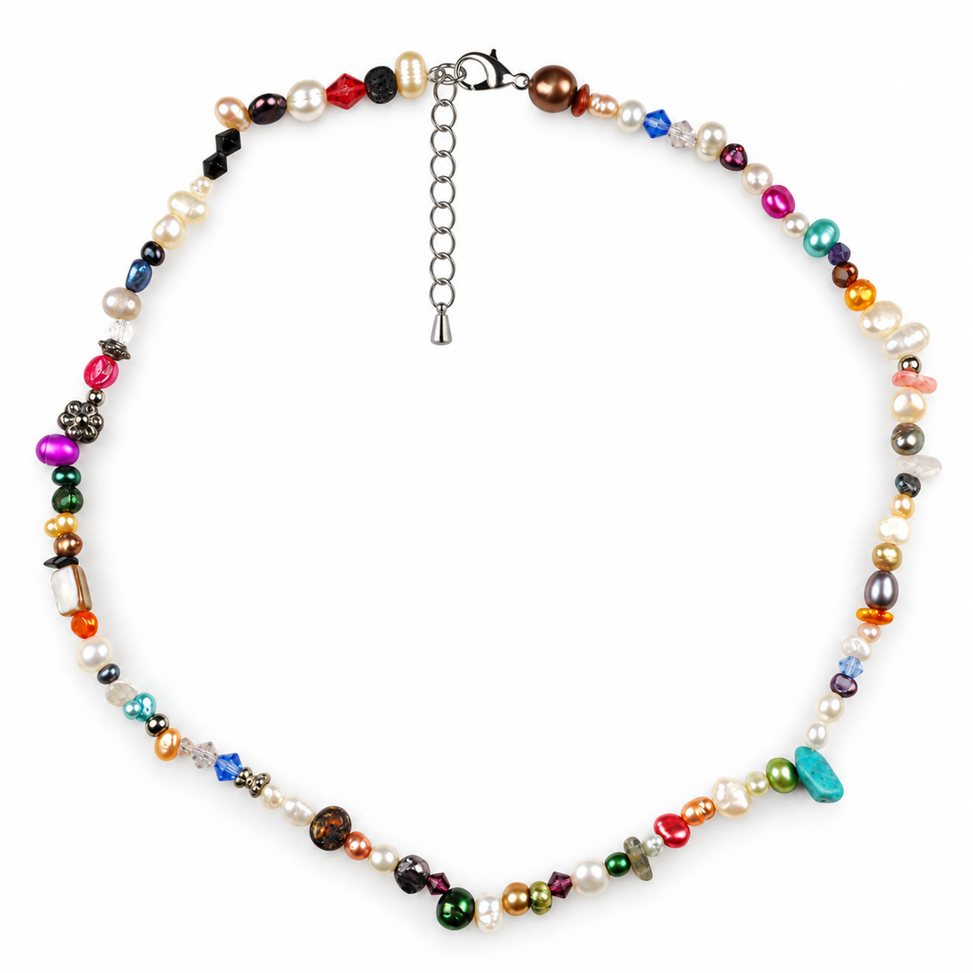 Zoetwater parelketting met bont gekleurde parels en sterling zilver (925) met verlengketting | Marvey Two