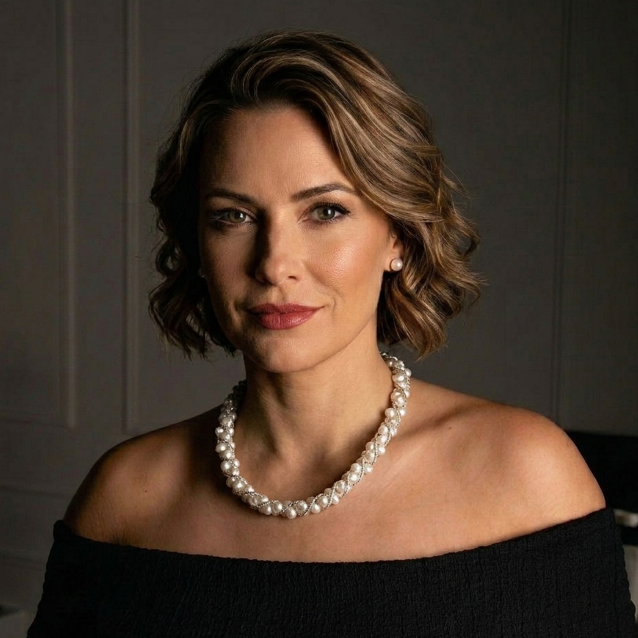 Witte zoetwater parelketting op model | Monica