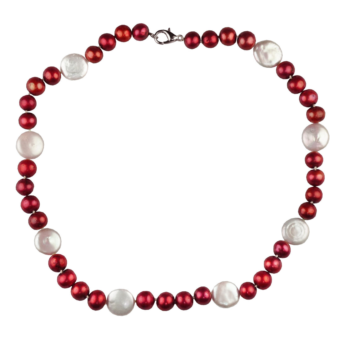 Handgeknoopt zoetwater parelketting met rode en witte parels | Ruby