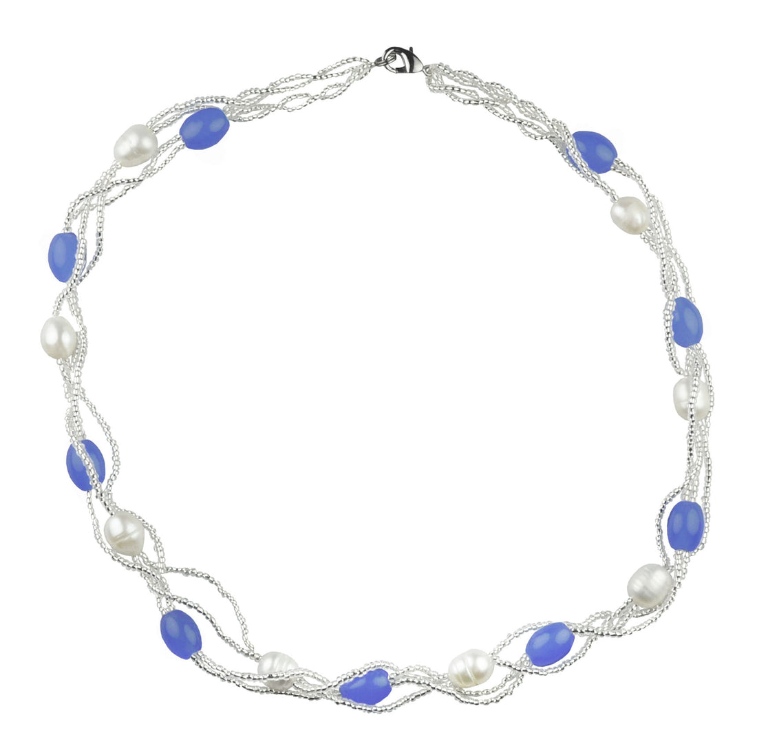 Witte zoetwater parelketting met licht blauwe glaskralen | Twine Pearl Heaven Blue