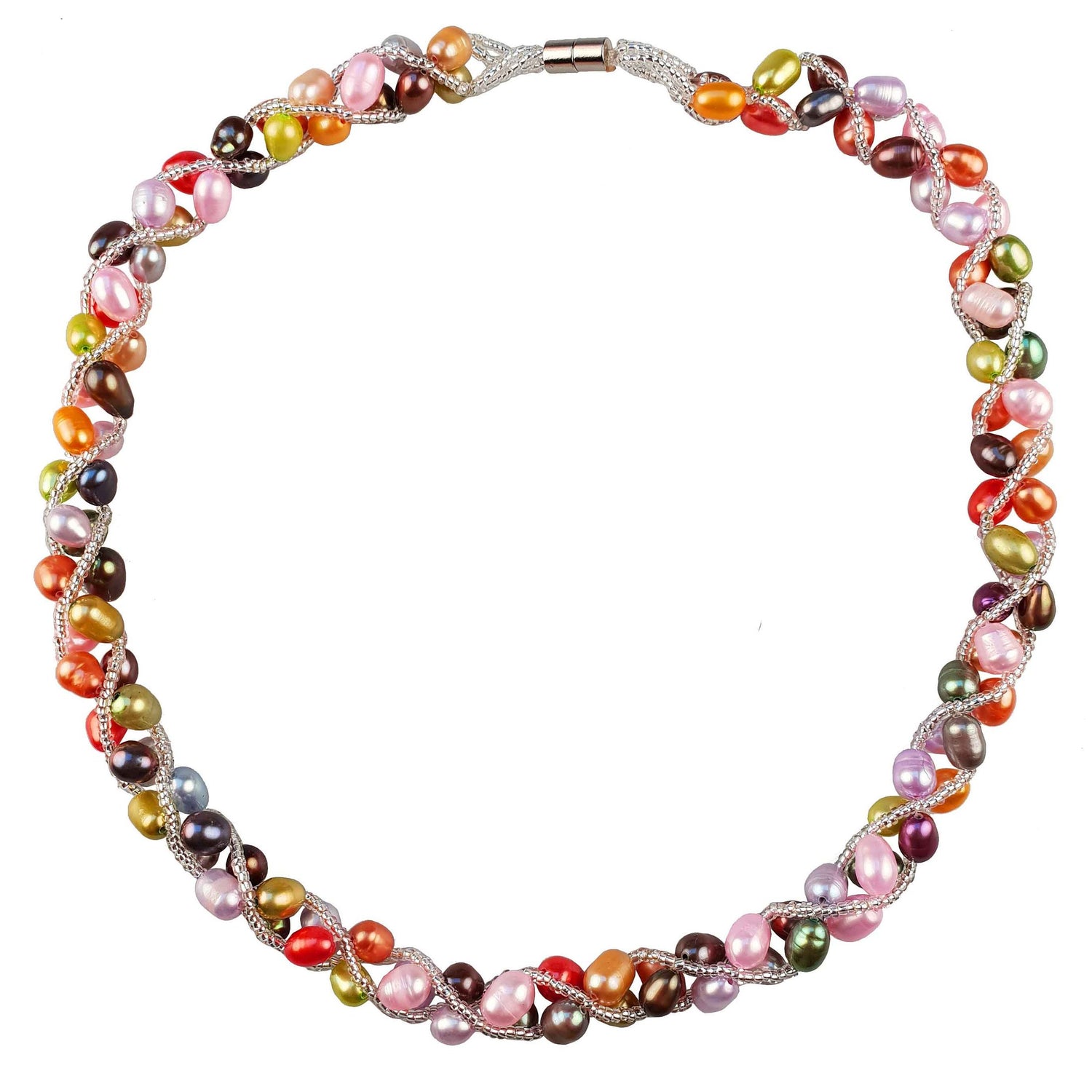 Zoetwater parelketting met vrolijk gekleurde parels en magneetslotje | Bonica