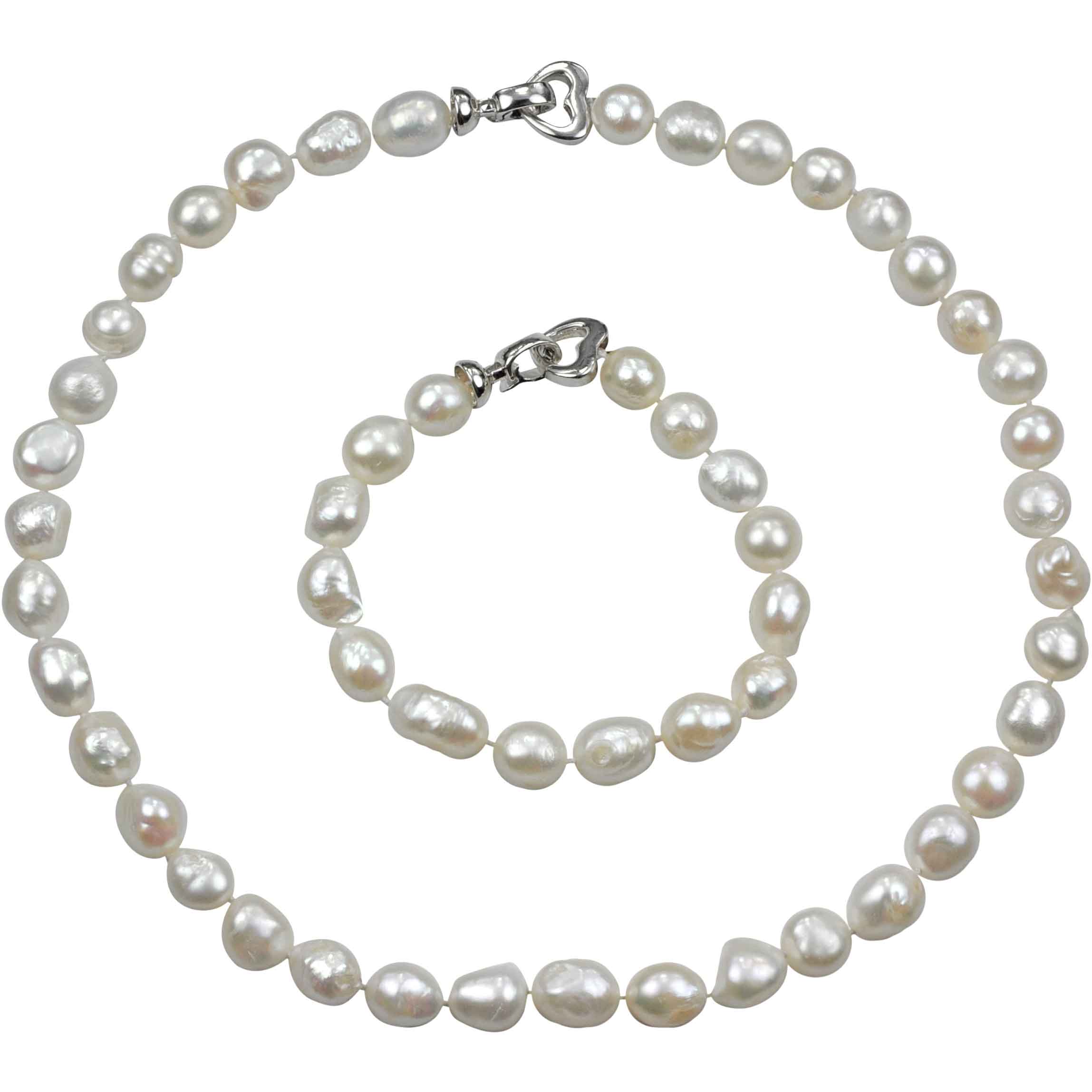 Handgeknoopt parel set bestaande uit een parelketting en parel armband met witte parels | set Big Round pearl