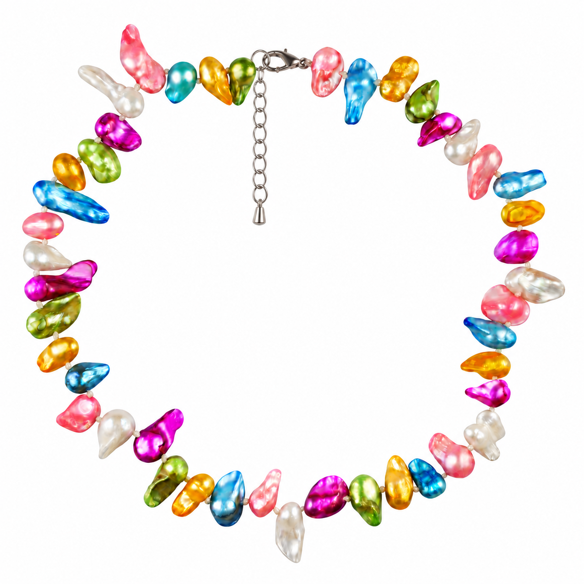 Zoetwater parelketting met vrolijk gekleurde parels en verlengketting | Lilou