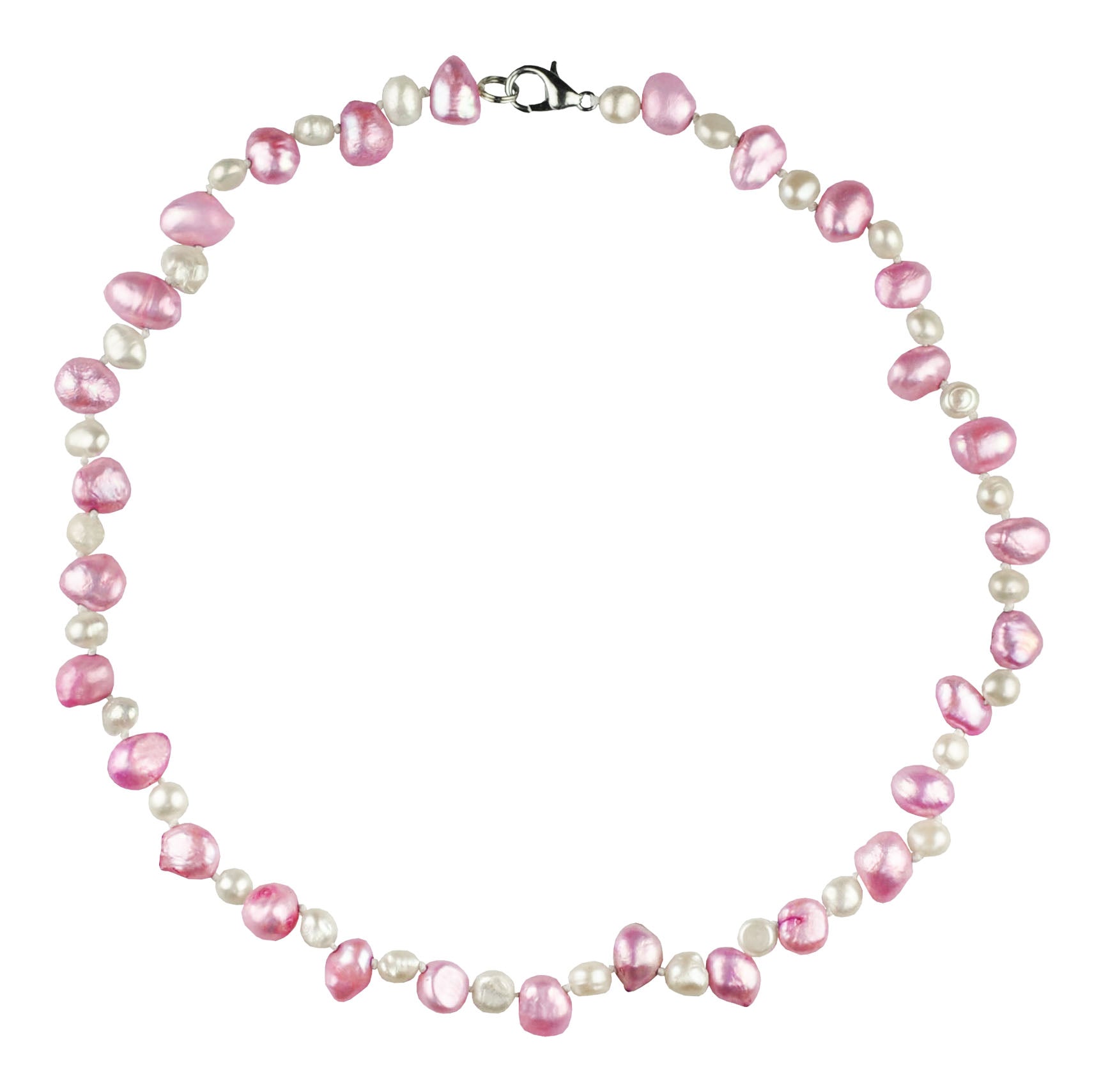 Handgeknoopte zoetwater parelketting met witte en roze parels en sterling zilver (925) | Philou