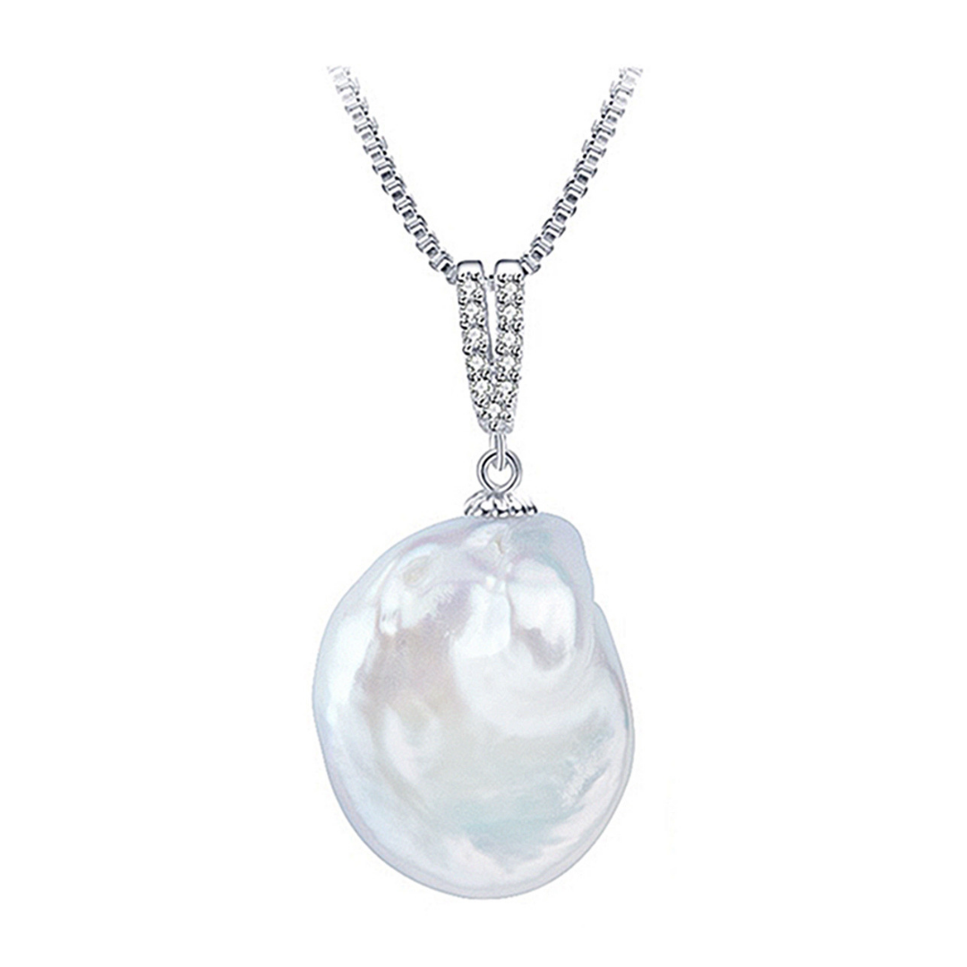 Zoetwater parelketting met witte coin parels en sterling zilver (925) | set Bling Dangling Coin Pearl