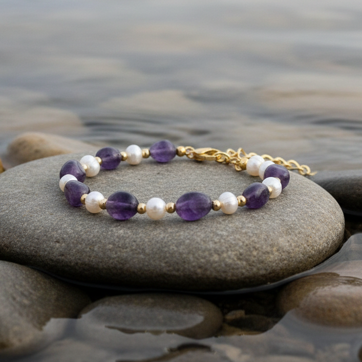 Amethyst Pearl Gold armband - variatie
