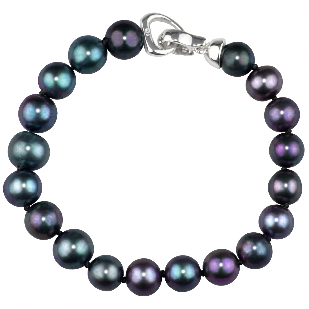 Handgeknoopt zoetwater parel armband met peutroleum kleurige parels | Big Bold Dark Colors