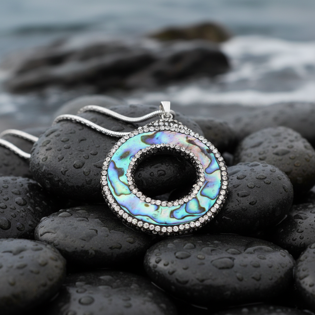 Bright Abalone Donut ketting vierkant