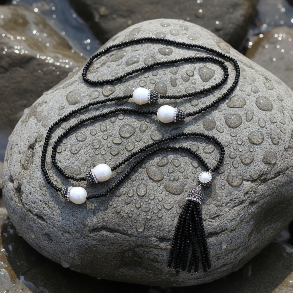 Bright Pearl Big Nut Tassel natuurlijke setting