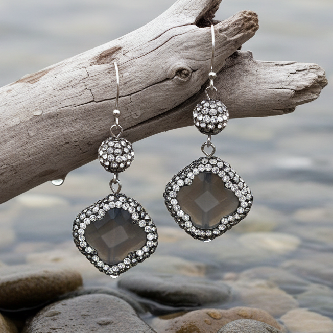 Edelstenen oorbellen Bright Grey Agate Four-leaf Clover nieuwe variatie