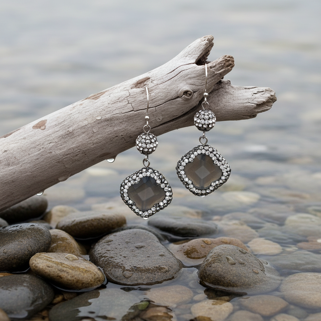 Edelstenen oorbellen Bright Grey Agate Four-leaf Clover nieuwe variatie