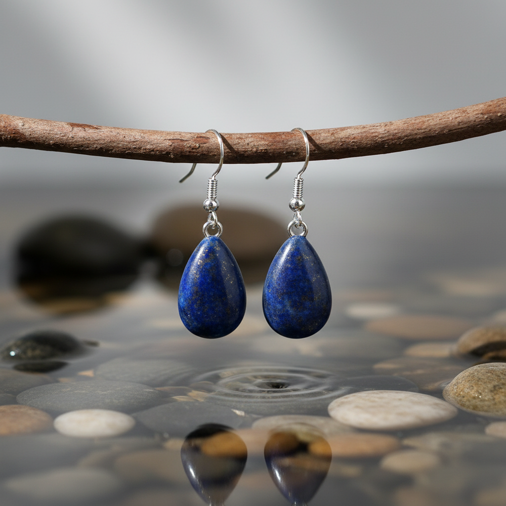Edelstenen oorbellen Lapis Lazuli Drop aan takje