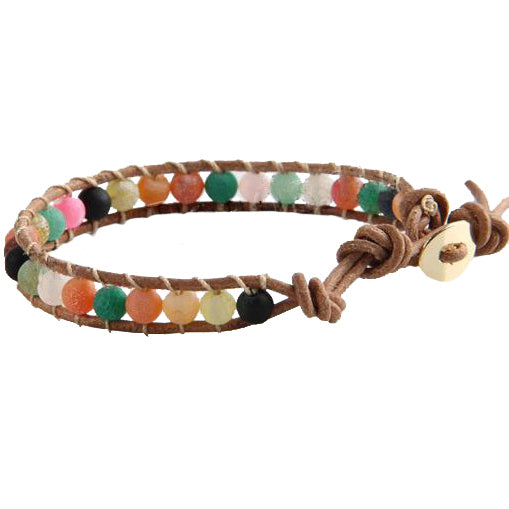 Edelstenen met verschillende kleuren edelstenen en leer, achterzijde | Wrap Agate Effloresce