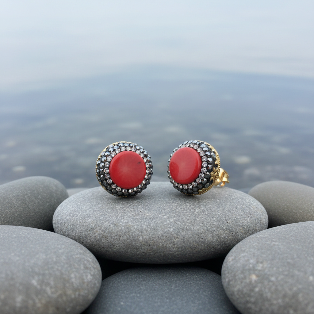 Koralen oorbellen Bright Coral Stud op steen