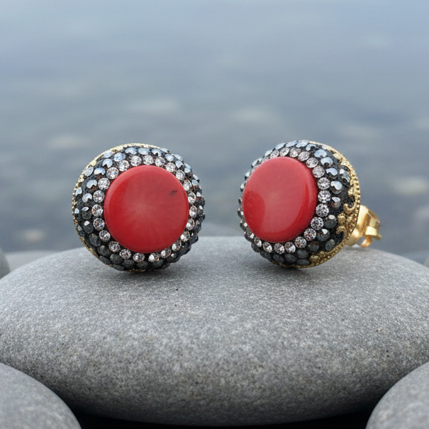 Koralen oorbellen Bright Coral Stud op steen