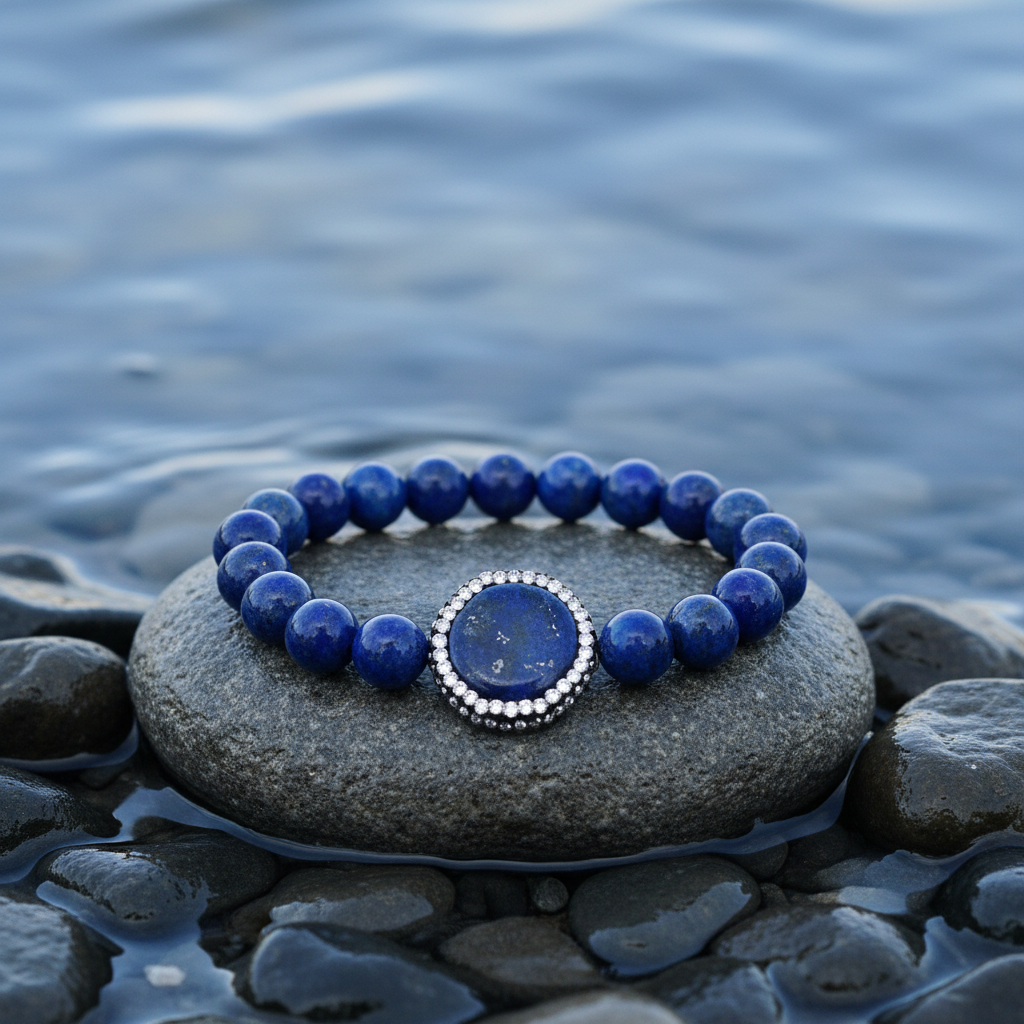 Lapis Lazuli armband close-up op steen