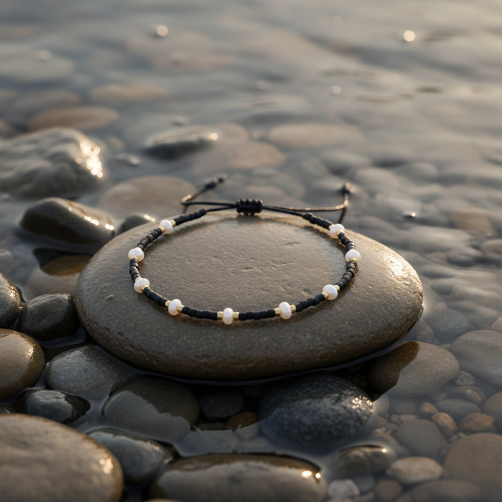 Mini Pearl Bead Black armband bij water met sluiting - variatie