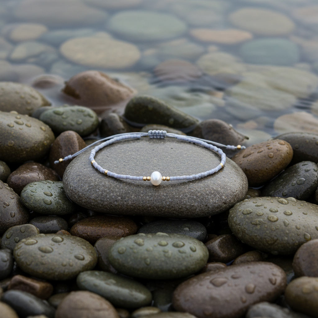 Mini Pearl One Grey Color armband bij water