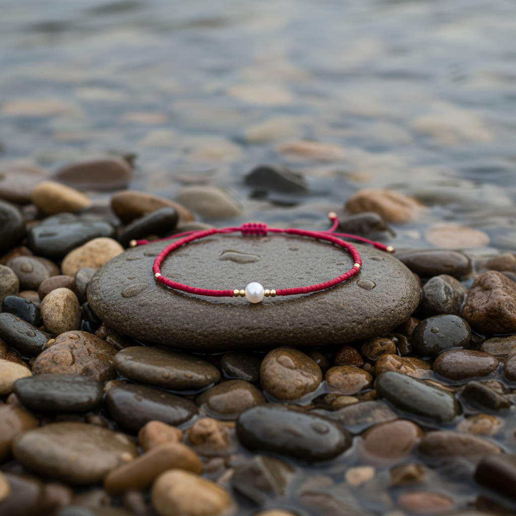 Mini Pearl One Red Color armband bij water