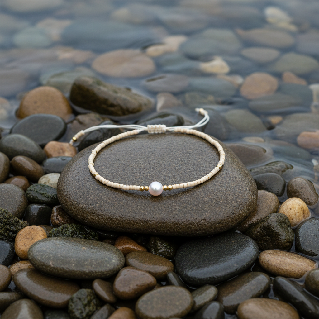 Mini Pearl One Wheat Color armband bij water