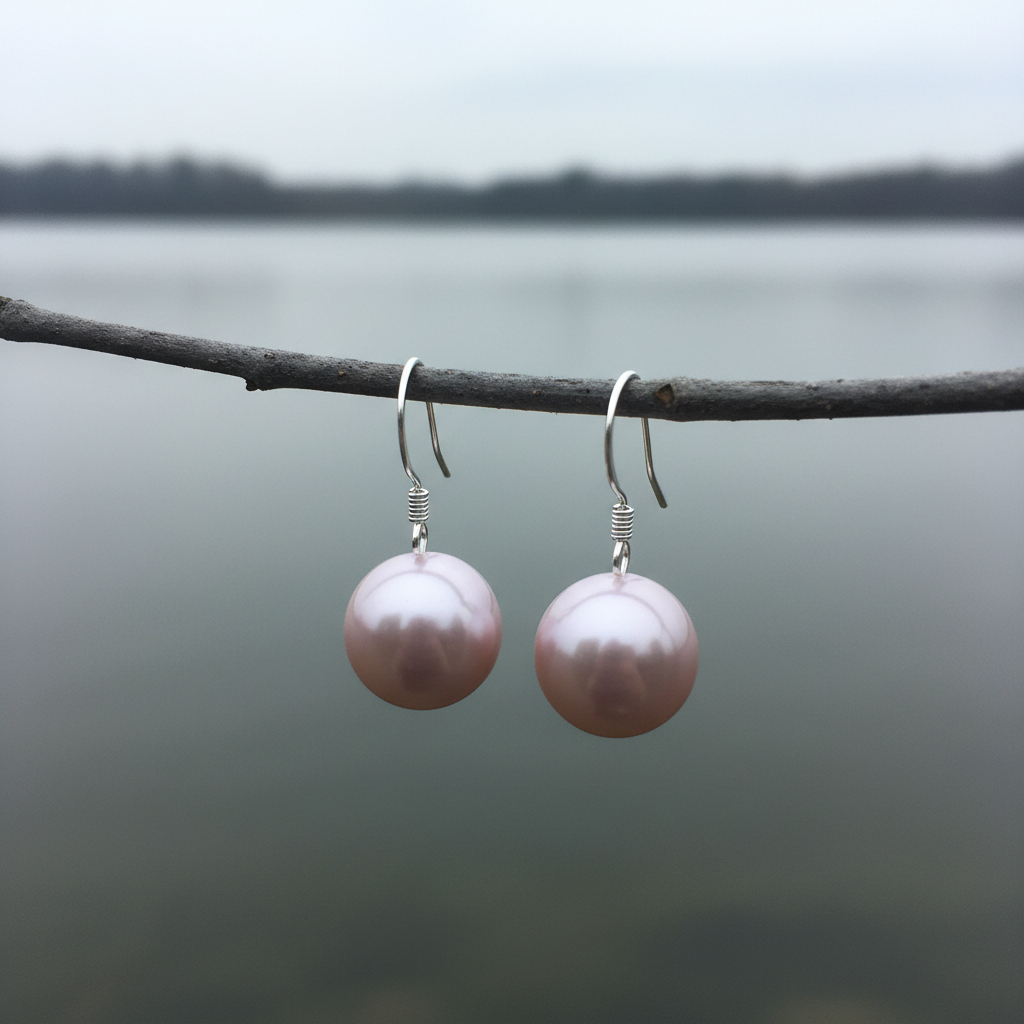 Mother of pearl parel oorbellen Shiny Ball Pink aan takje
