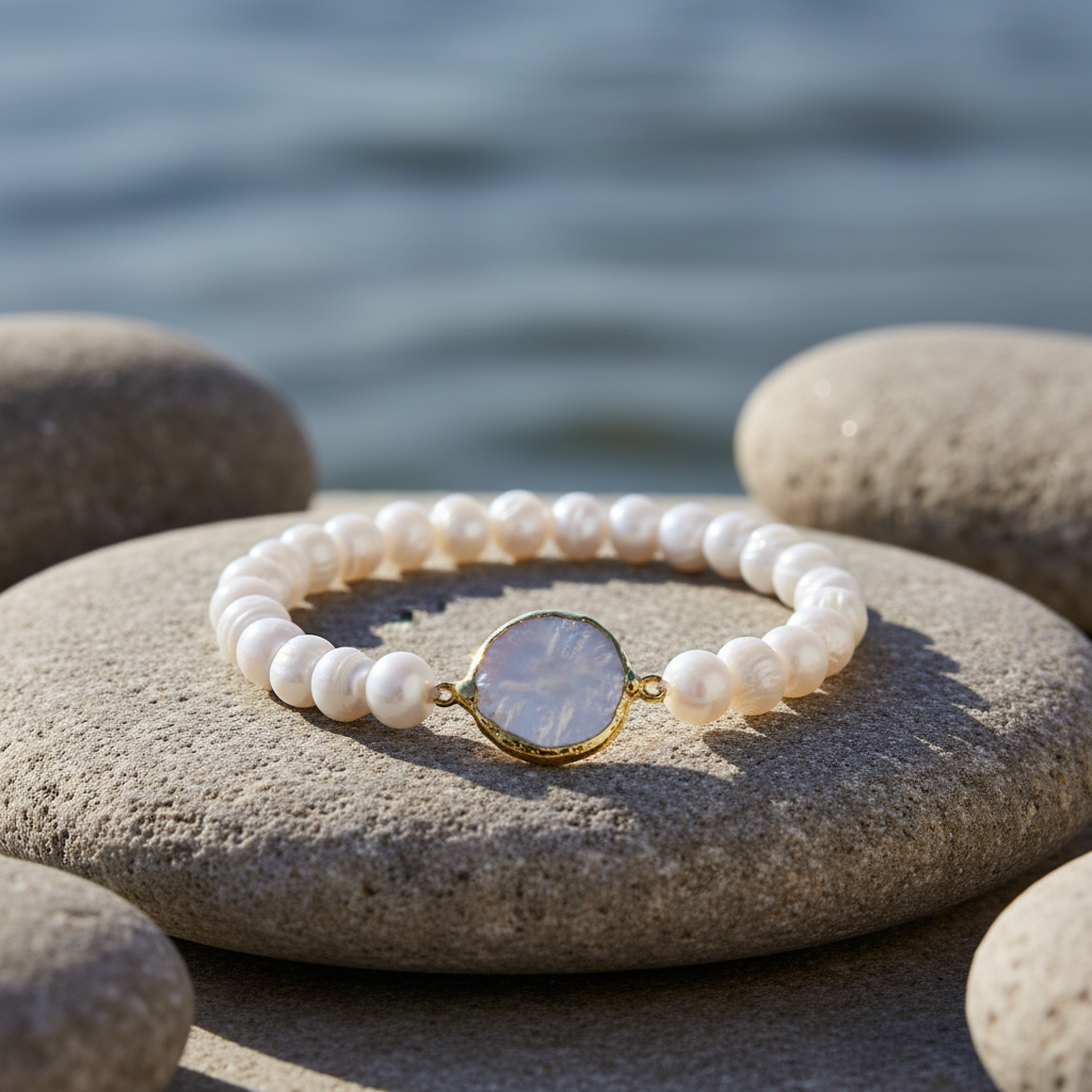 One Gold Coin Pearl armband sfeerbeeld - variant achtergrond