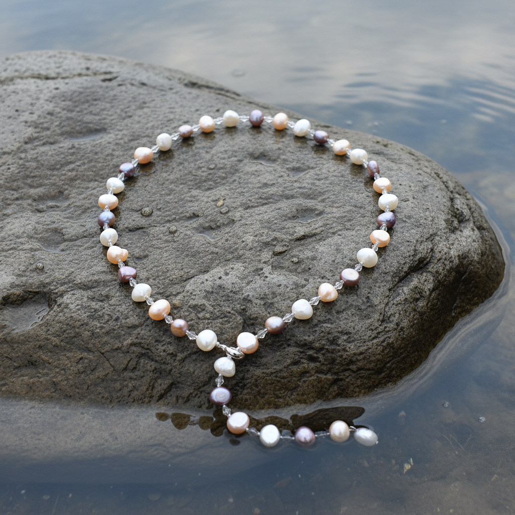 Parelketting Adjustable Pearl Soft Colors op steen