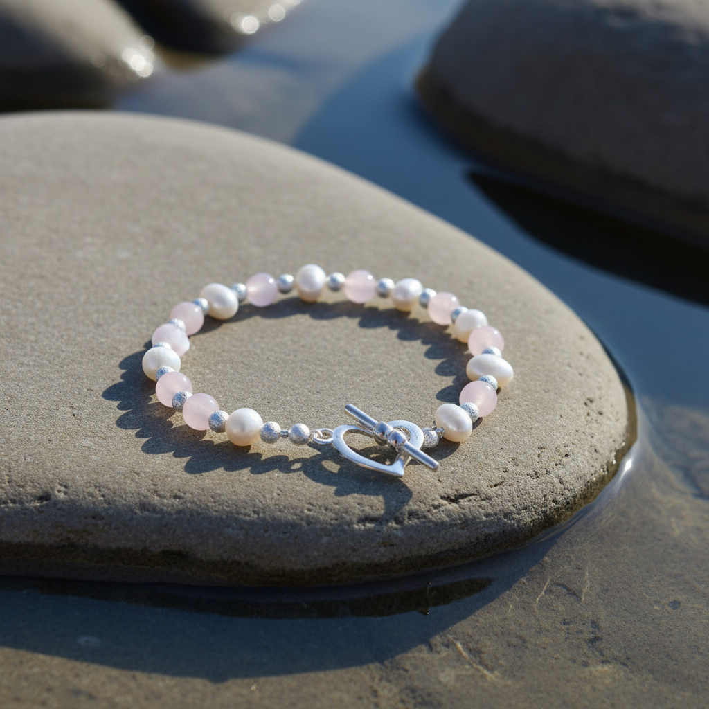 Pearl Heart Rose Quartz armband sfeerbeeld