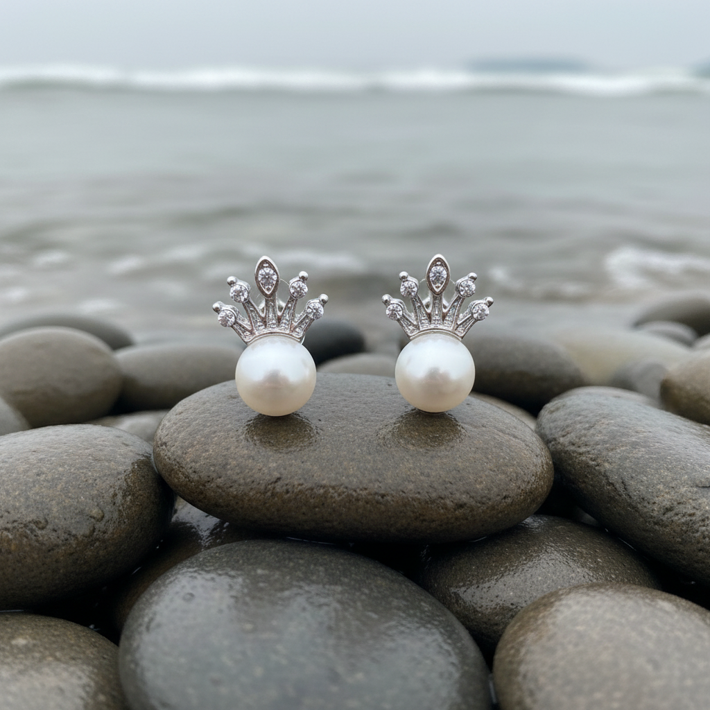 Queen White oorbellen op steen