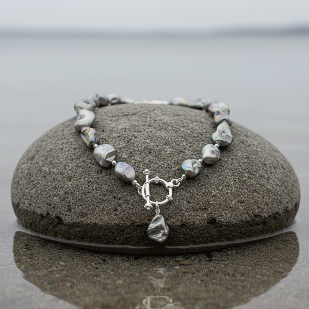 Schelpen ketting Shell AB Grey vooraanzicht close-up