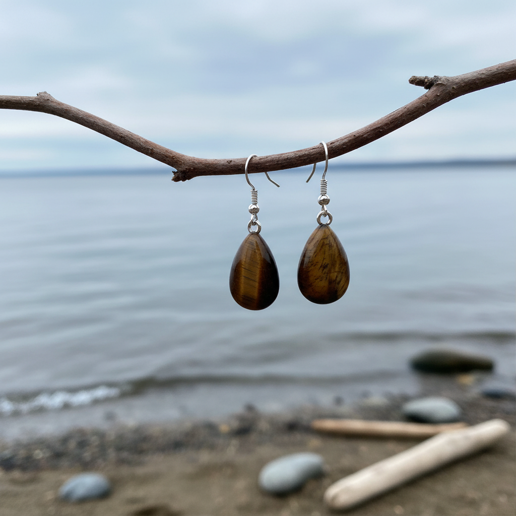 Tiger Eye Drop oorbellen aan takje