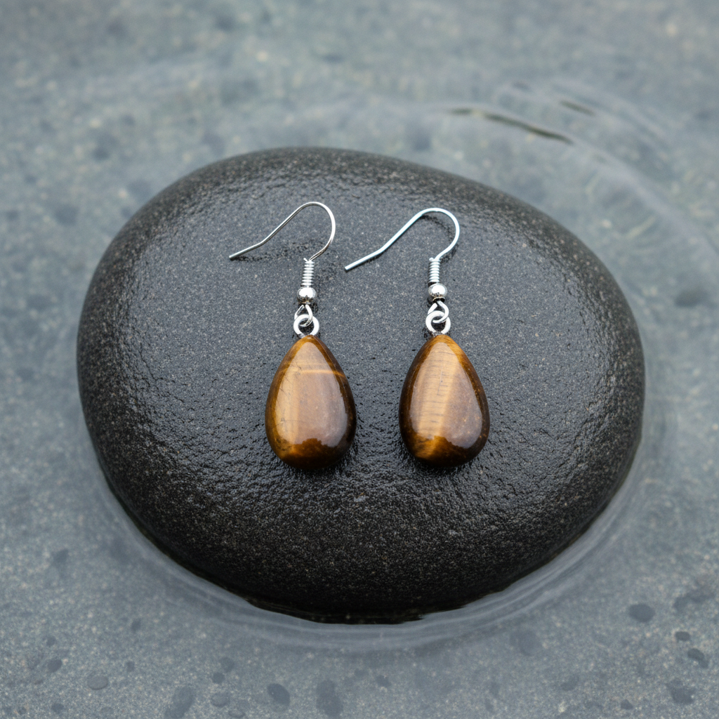 Tiger Eye Drop oorbellen bovenaanzicht
