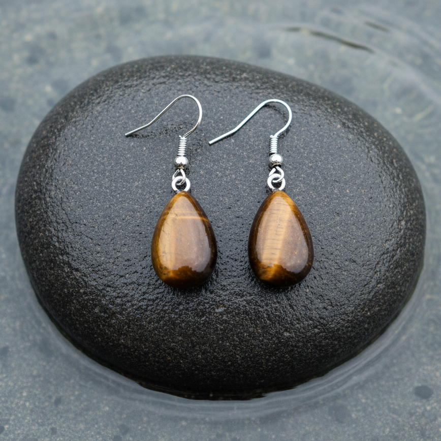 Tiger Eye Drop oorbellen bovenaanzicht