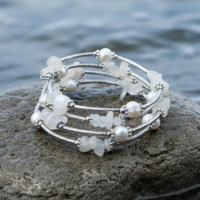 Wikkelarmband Wrap Pearl Moonstone op steen
