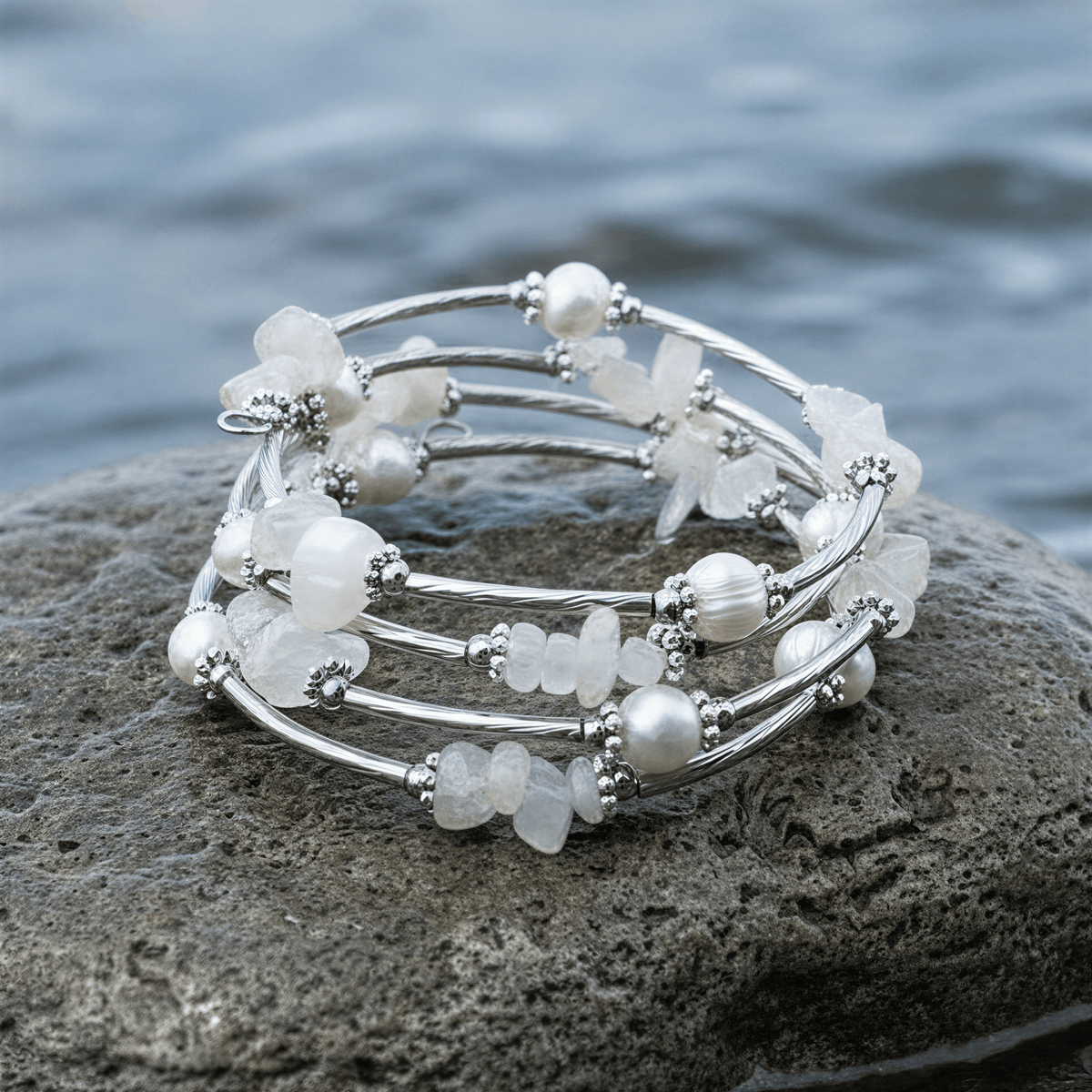 Wikkelarmband Wrap Pearl Moonstone op steen