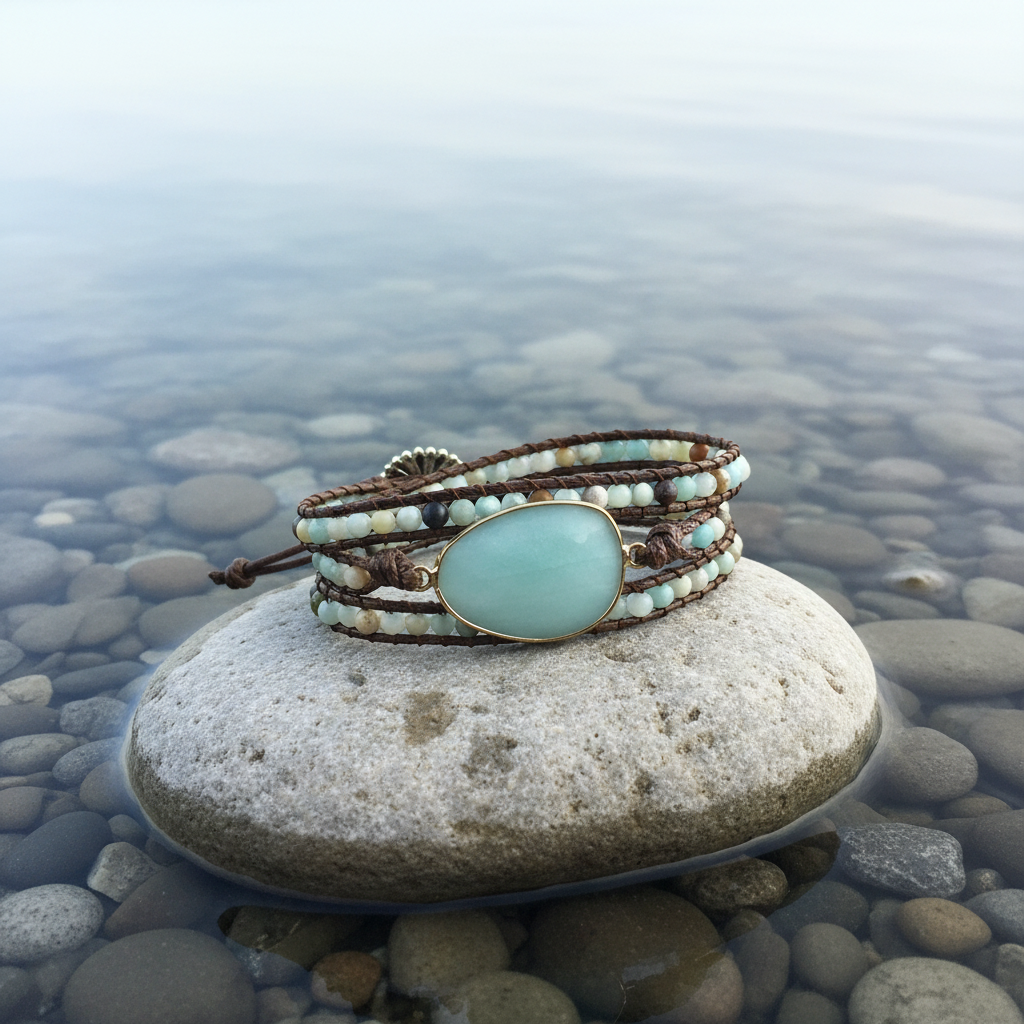 Wrap Amazonite 3 Rows armband aan de waterkant