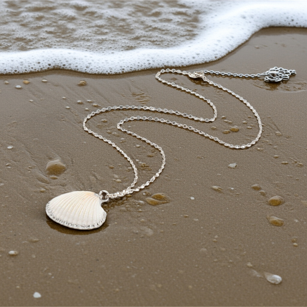 Schelpen ketting White Cockel Shell Silver
