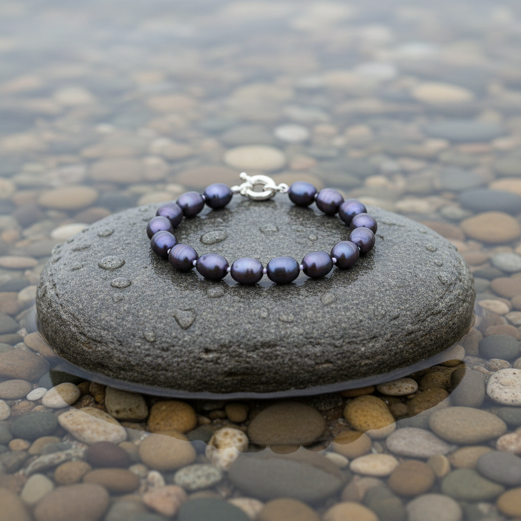 Zoetwater parel armband Berra op realistische grijze steen