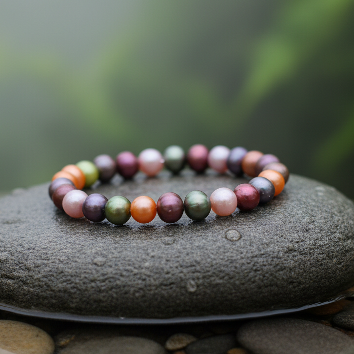 Zoetwater parel armband Indian Summer op natte grijze steen - variant