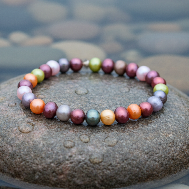 Zoetwater parel armband Indian Summer op natte grijze steen - zonder groen