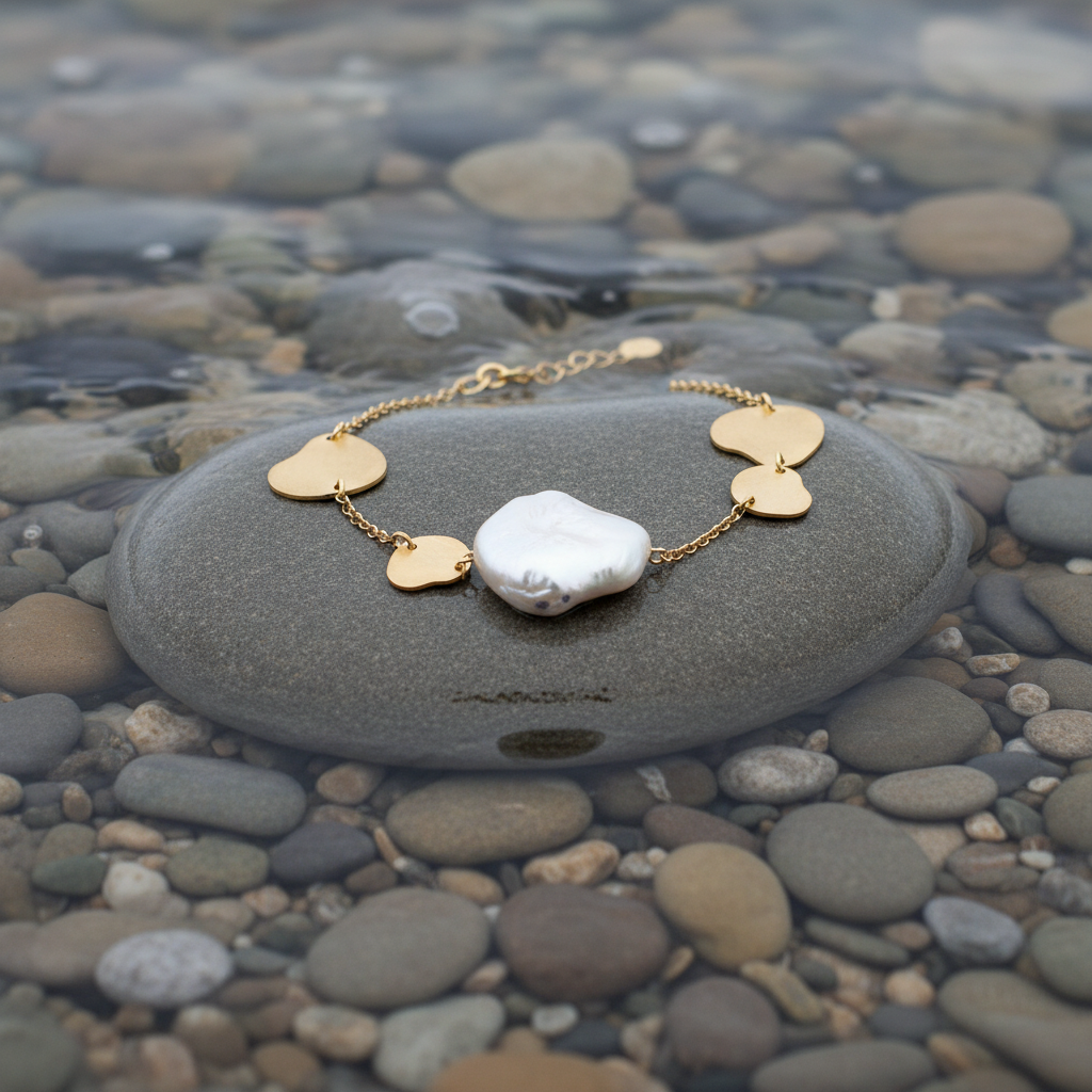 Zoetwater parel armband Marlieke op steen bij water