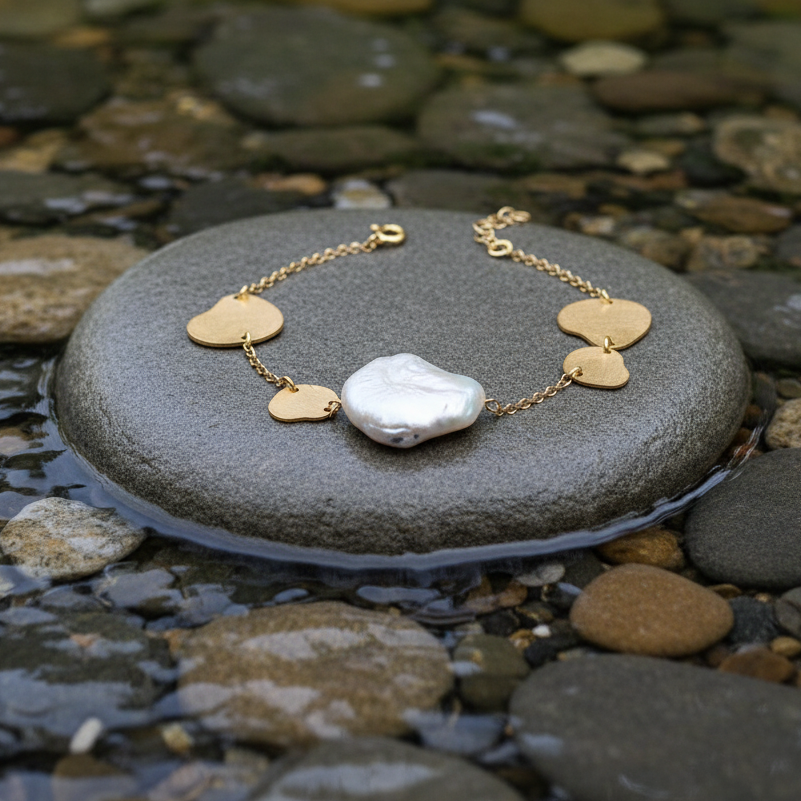 Zoetwater parel armband Marlieke op steen omringd door water